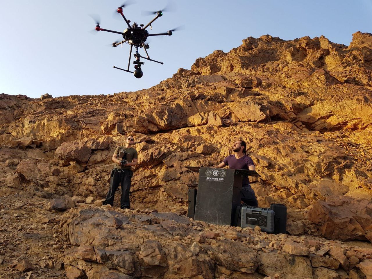 Sky Edge 360 drone flight with pilot team in desert