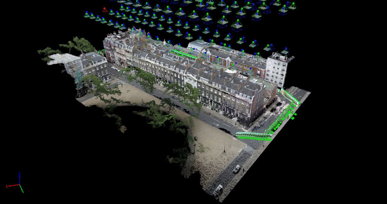 Drone photogrammetry — London streetscape with camera positions