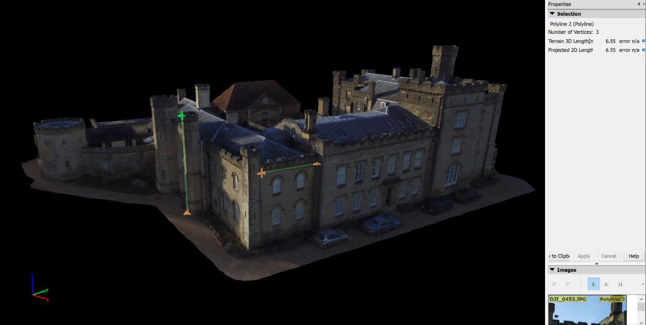 Drone photogrammetry — castle 3D model with measurements