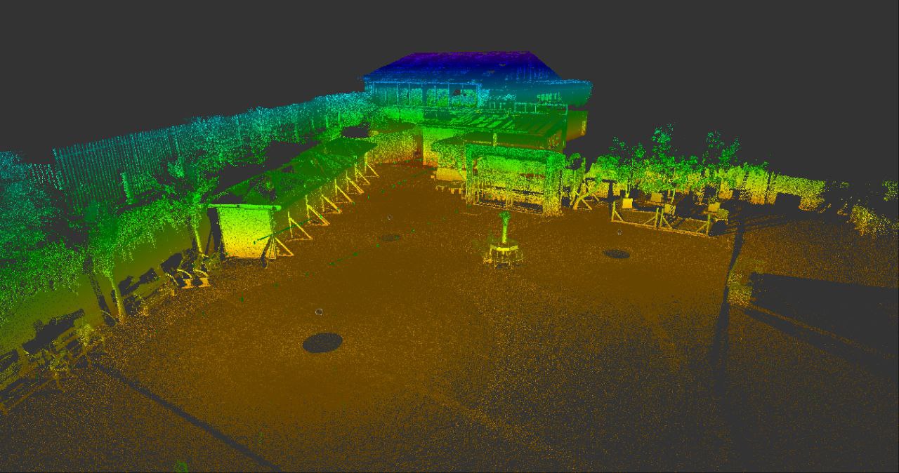LiDAR scan of outdoor venue with structure