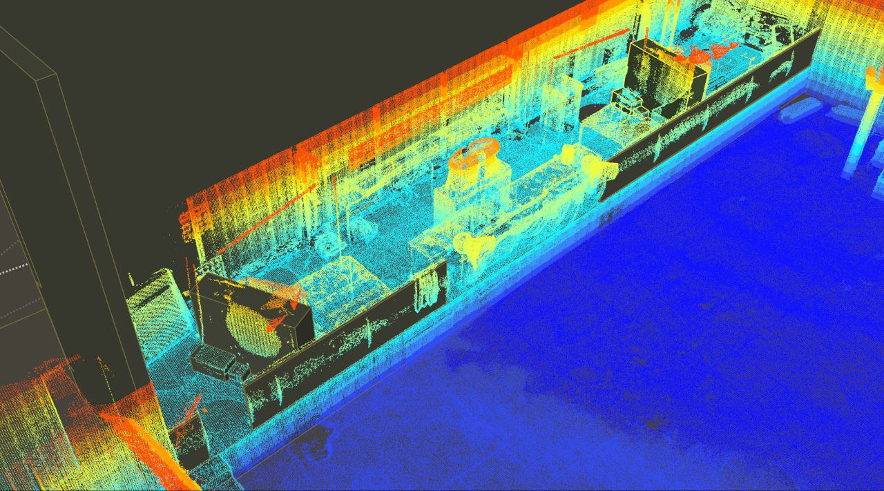 LiDAR point cloud — bar counter detail scan